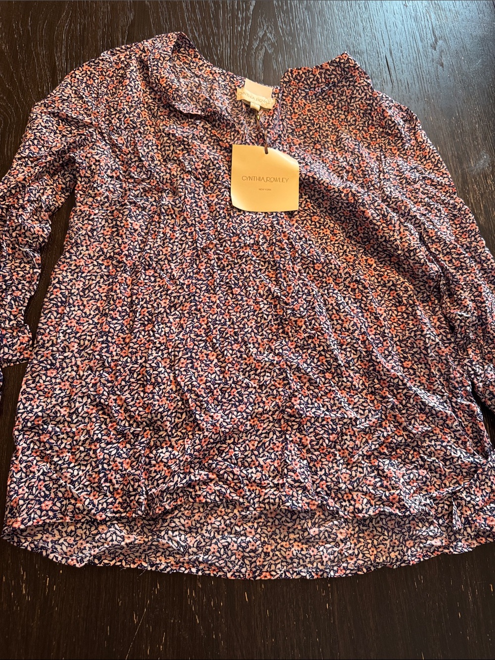 Cynthia Rowley Navy Floral Long-Sleeve Tunic with Pink Accents